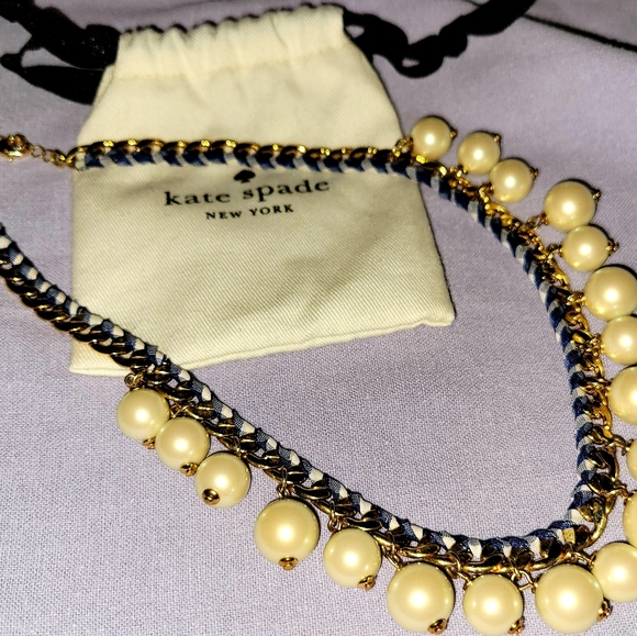 Kate Spade NY faux pearl and gingham woven chain necklace